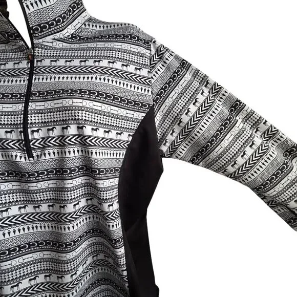 Kerrits Equestrian Zip Up Riding Jacket Top Large Black White Long Sleeve Print - Picture 6 of 13